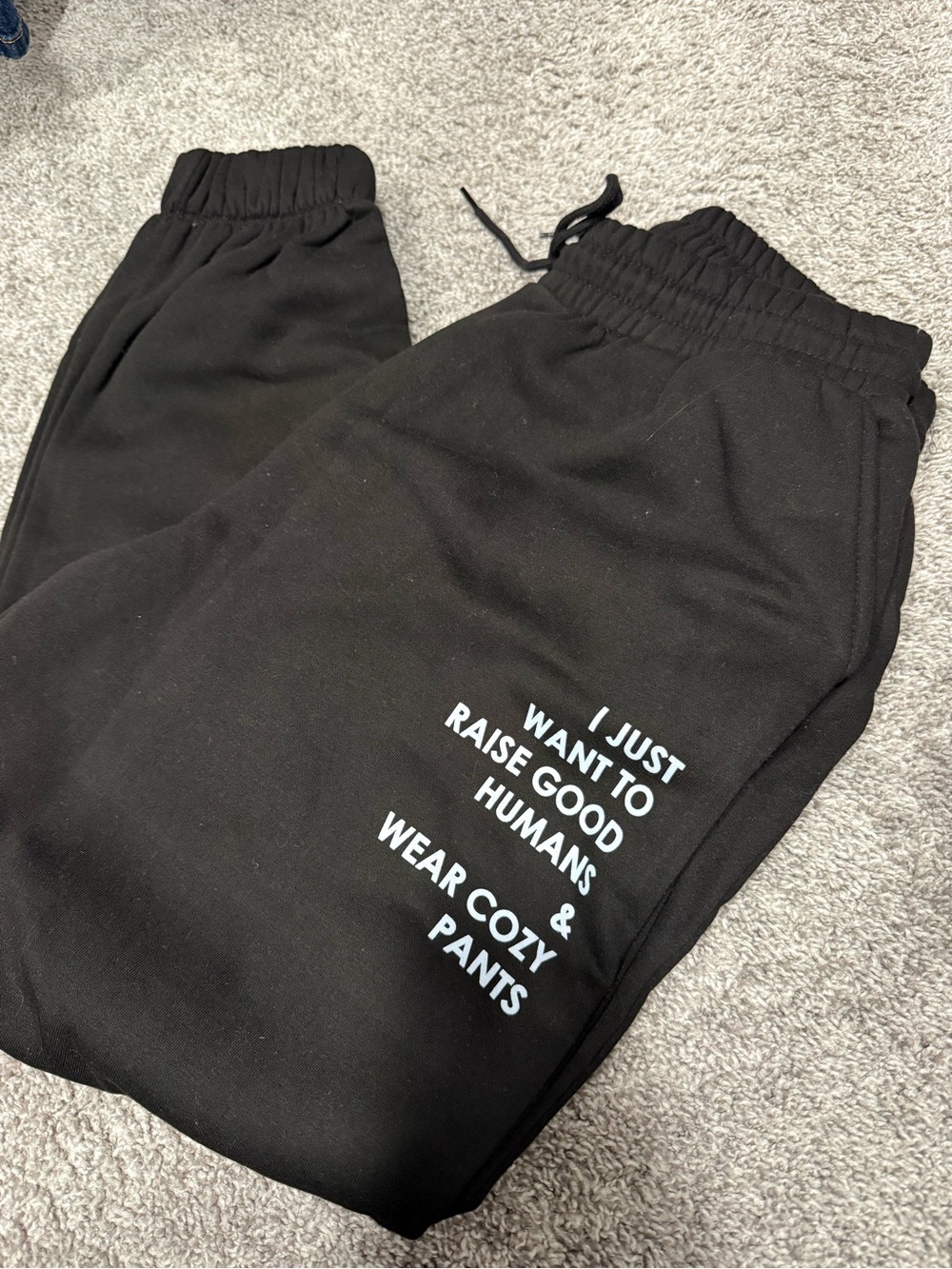 Black Graphic Cozy Joggers with White Text - Women's Track Pants